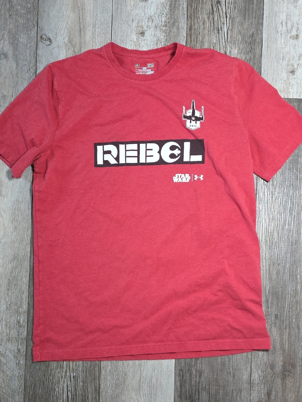 Under Armour x Star Wars Collab 'REBEL' Graphic Short Sleeve Tee Shirt Sz Lg